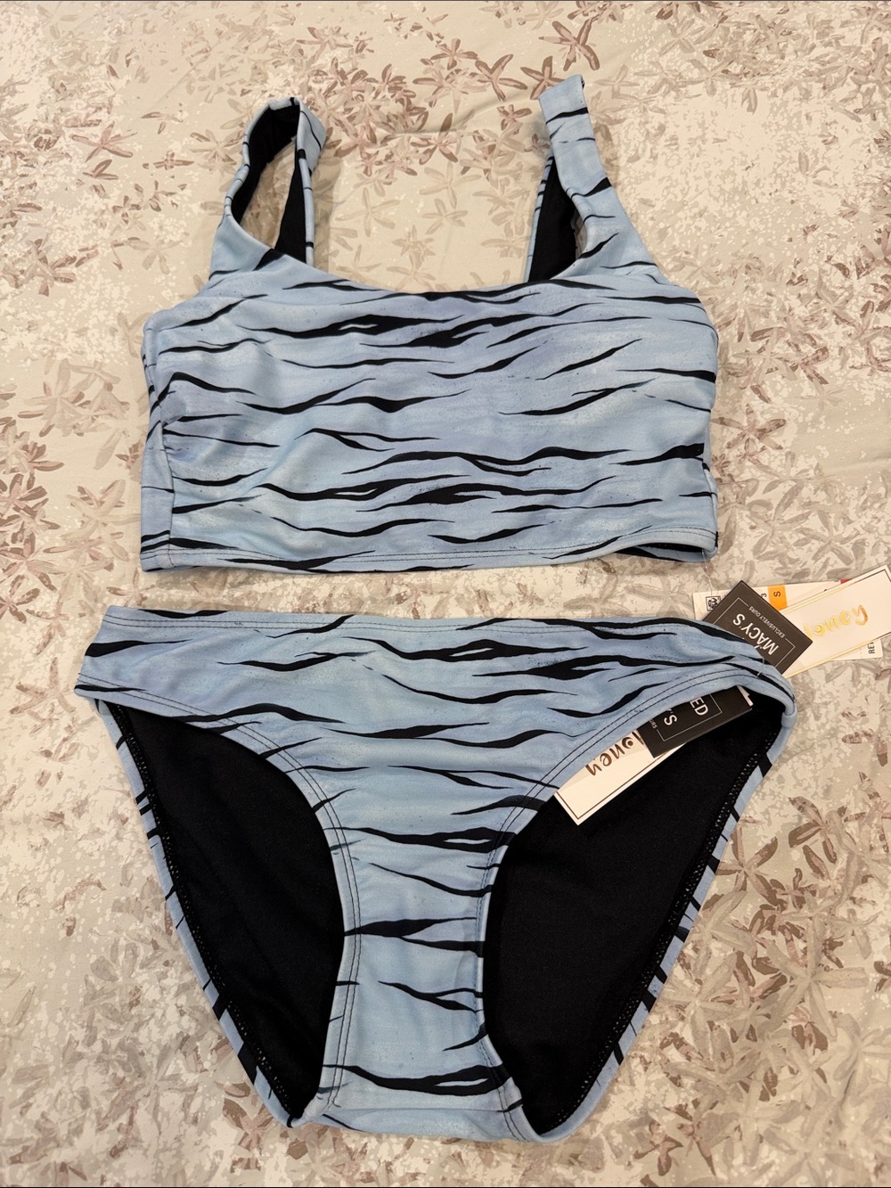 Hula Honey Light Blue & Black Zebra Stripe Bikini
